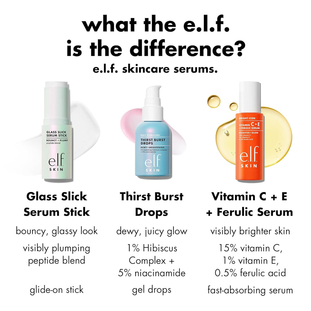 e.l.f. SKIN Glass Slick Serum Stick, Balm Face Serum, Helps Visibly Plump & Smooth Complexion with Nourishing Peptides, Vegan & Cruelty-Free